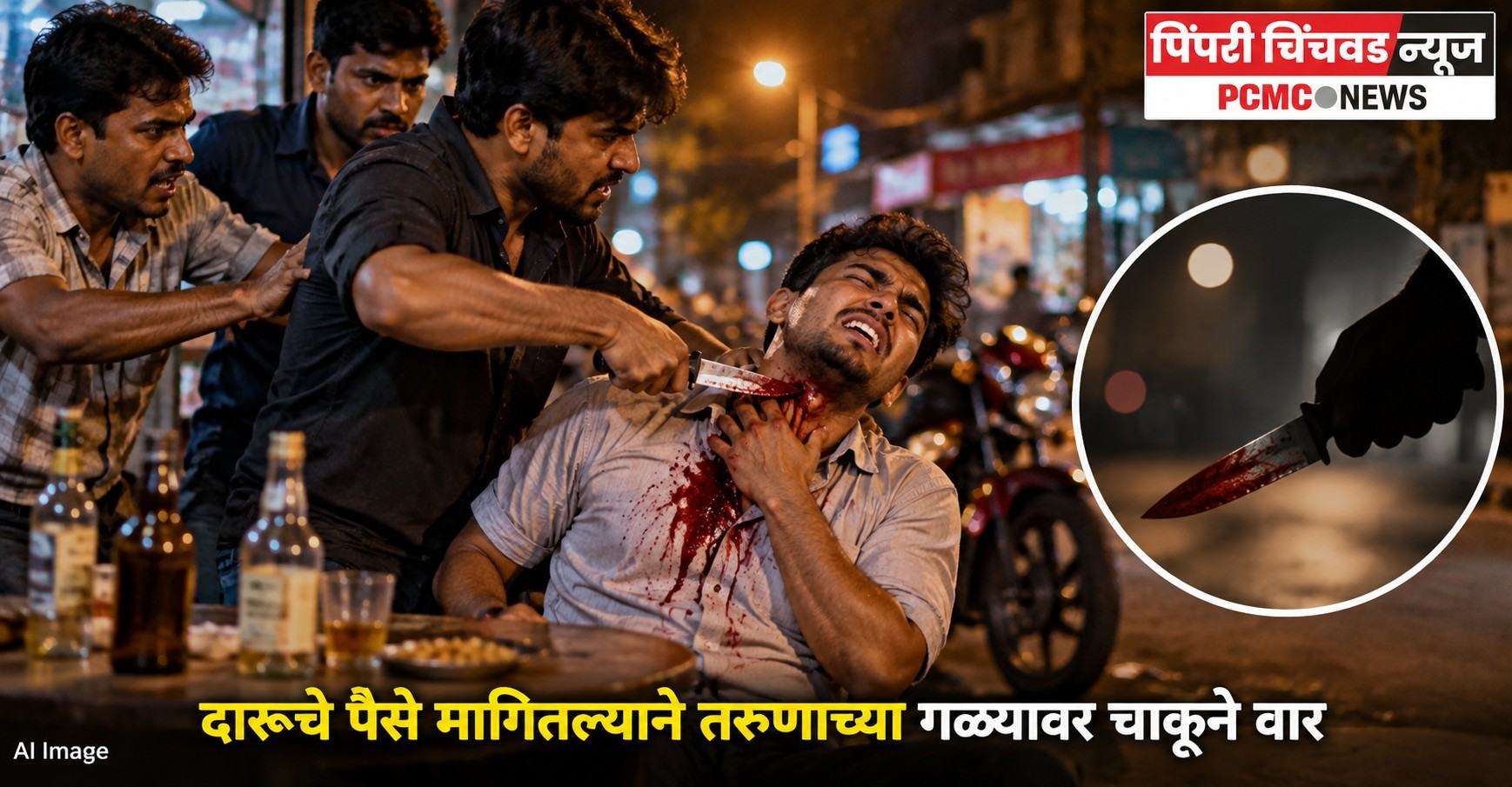 दारूचे पैसे मागितल्याने तरुणाच्या गळ्यावर चाकूने वार