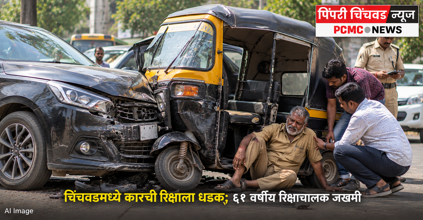 चिंचवडमध्ये कारची रिक्षाला धडक; ६१ वर्षीय रिक्षाचालक जखमी