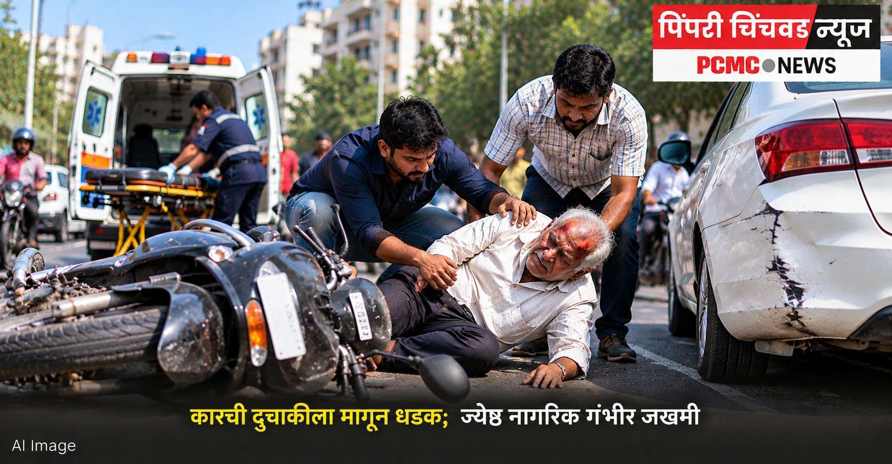 कारची दुचाकीला मागून धडक; ज्येष्ठ नागरिक गंभीर जखमी