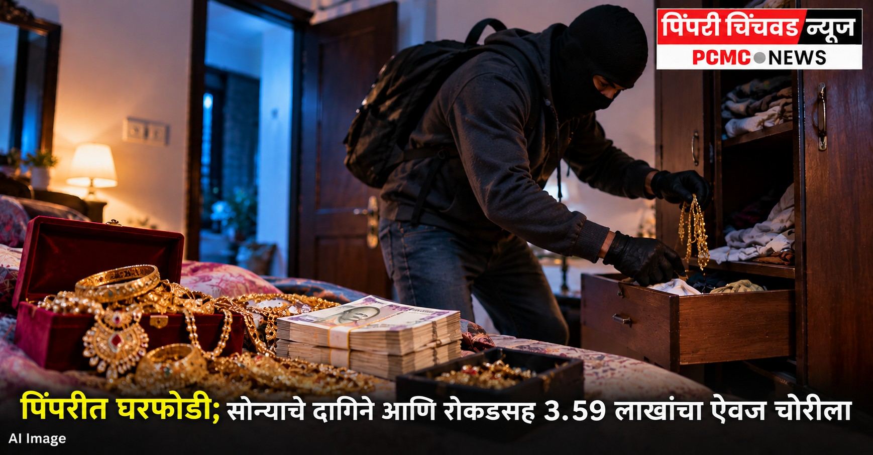 पिंपरीत घरफोडी; सोन्याचे दागिने आणि रोकडसह 3.59 लाखांचा ऐवज चोरीला