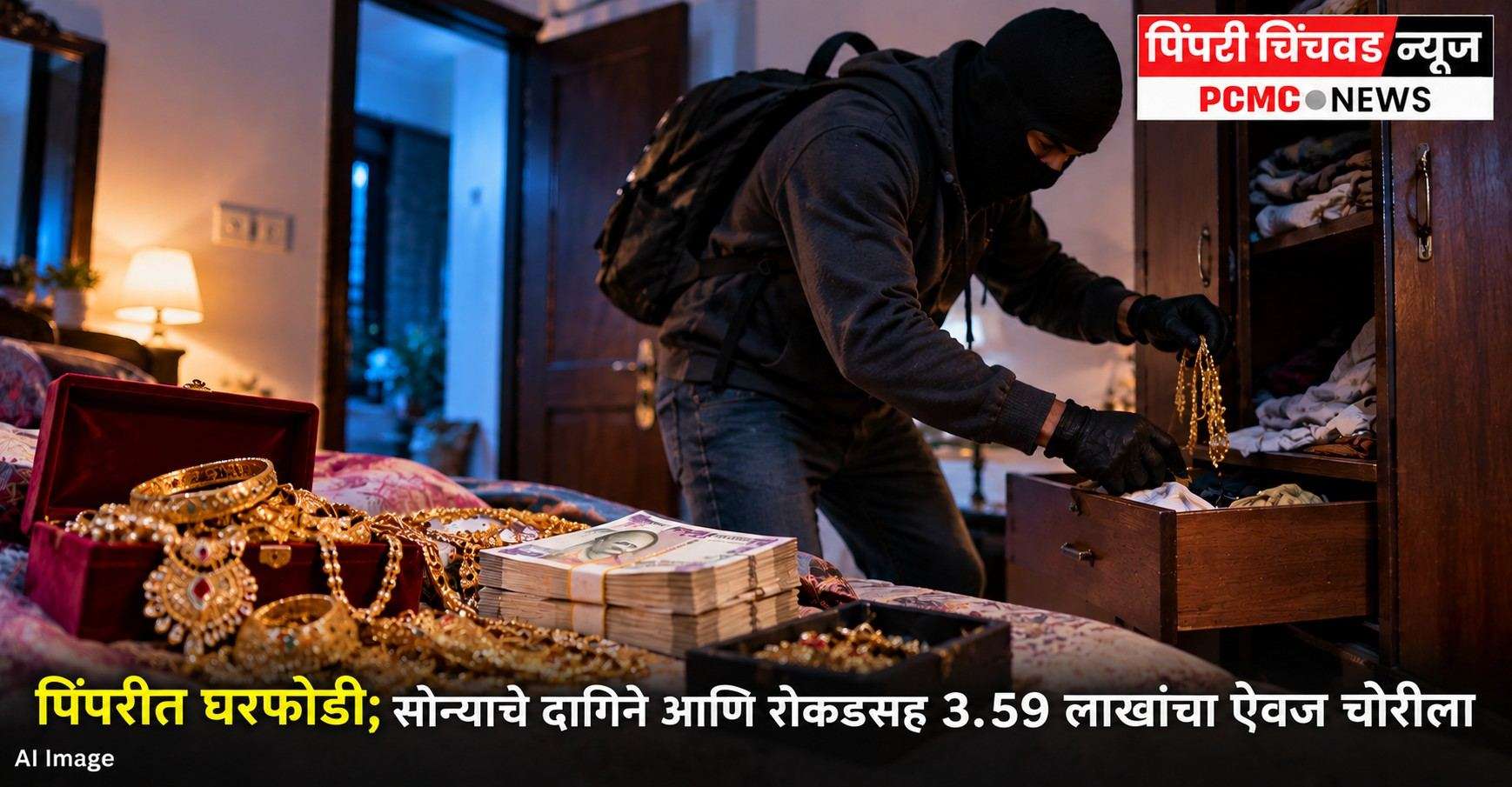 पिंपरीत घरफोडी; सोन्याचे दागिने आणि रोकडसह 3.59 लाखांचा ऐवज चोरीला