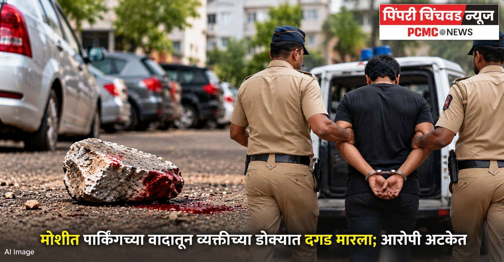 मोशीत पार्किंगच्या वादातून व्यक्तीच्या डोक्यात दगड मारला; आरोपी अटकेत