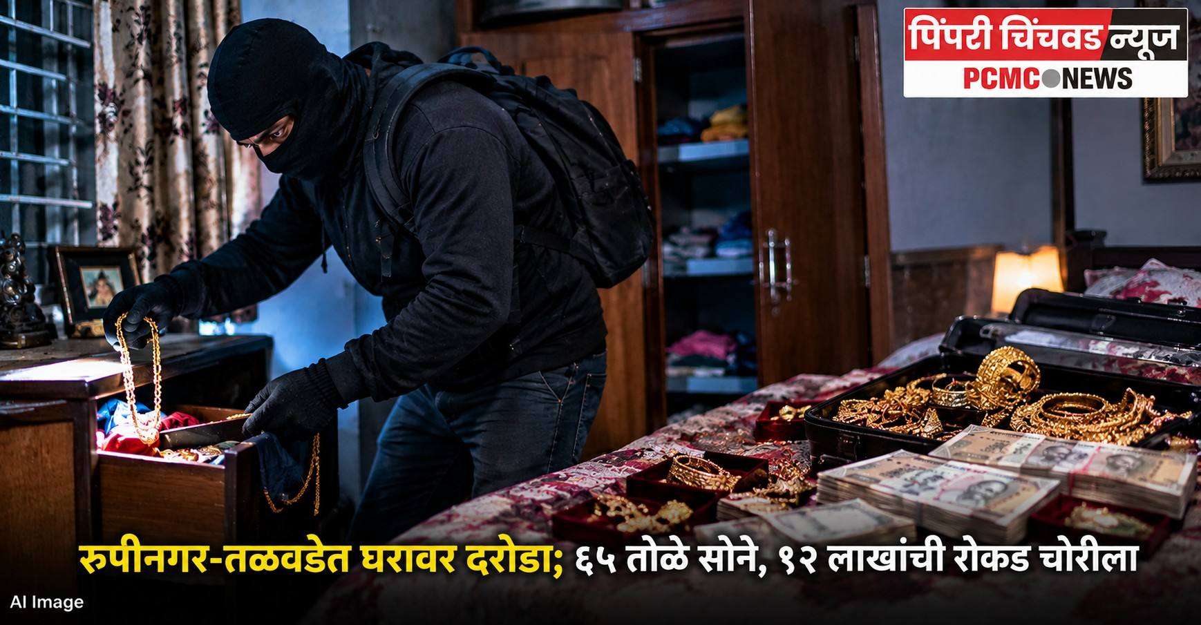 रुपीनगर-तळवडेत घरावर दरोडा; ६५ तोळे सोने, १२ लाखांची रोकड चोरीला