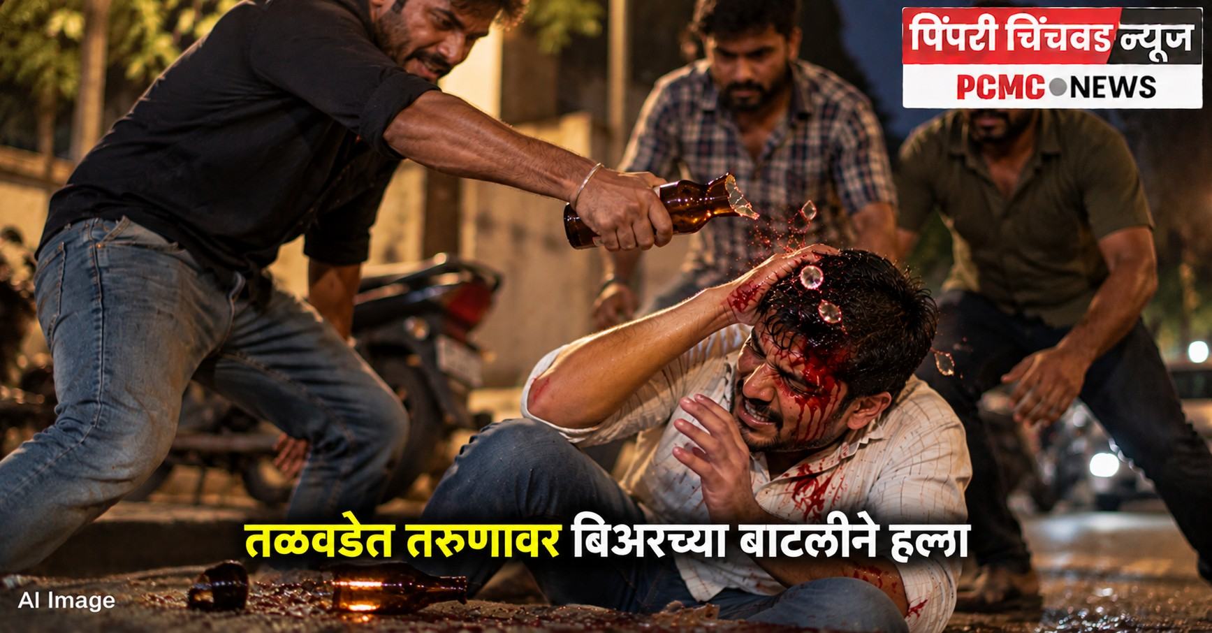 तळवडेत तरुणावर बिअरच्या बाटलीने हल्ला
