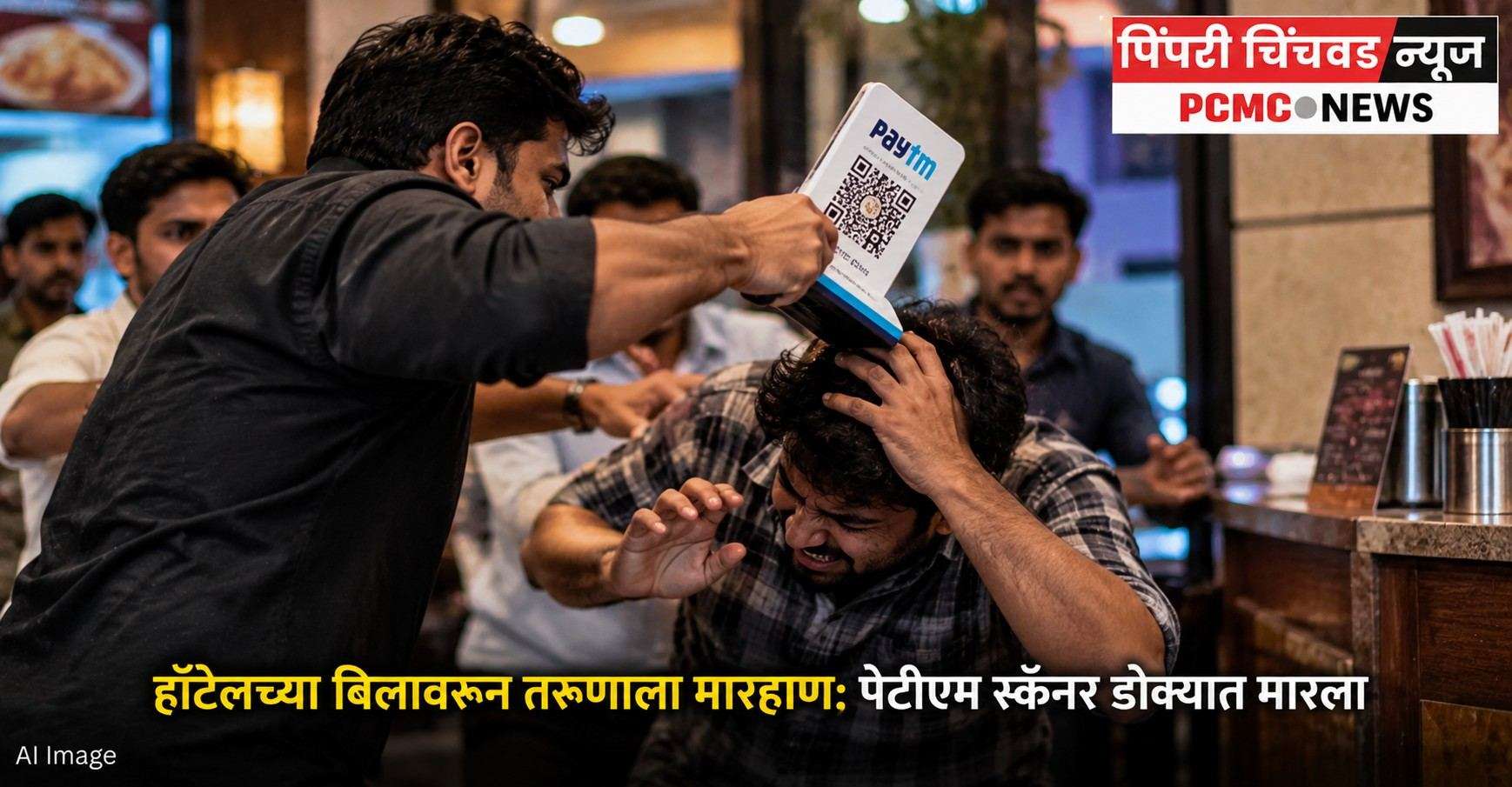 हॉटेलच्या बिलावरून तरुणाला मारहाण; पेटीएम स्कॅनर डोक्यात मारला