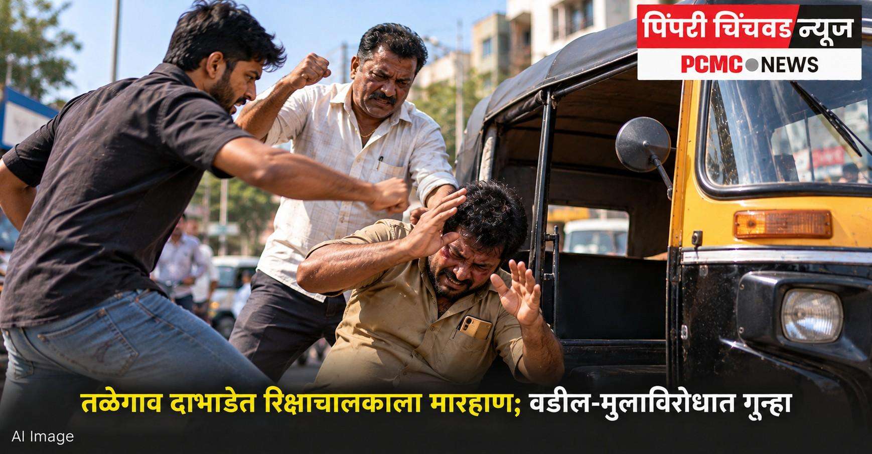 तळेगाव दाभाडेत रिक्षाचालकाला मारहाण; वडील-मुलाविरोधात गुन्हा