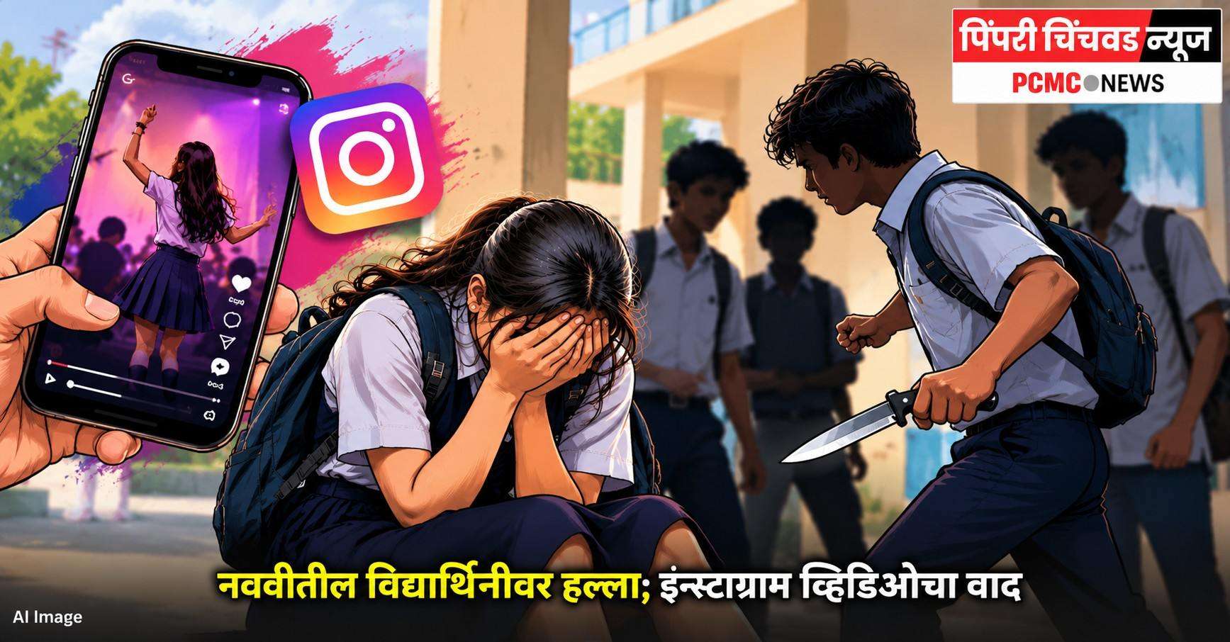 म्हाळुंगेत नववीतील विद्यार्थिनीवर चाकू हल्ला; इन्स्टाग्राम व्हिडिओचा वाद