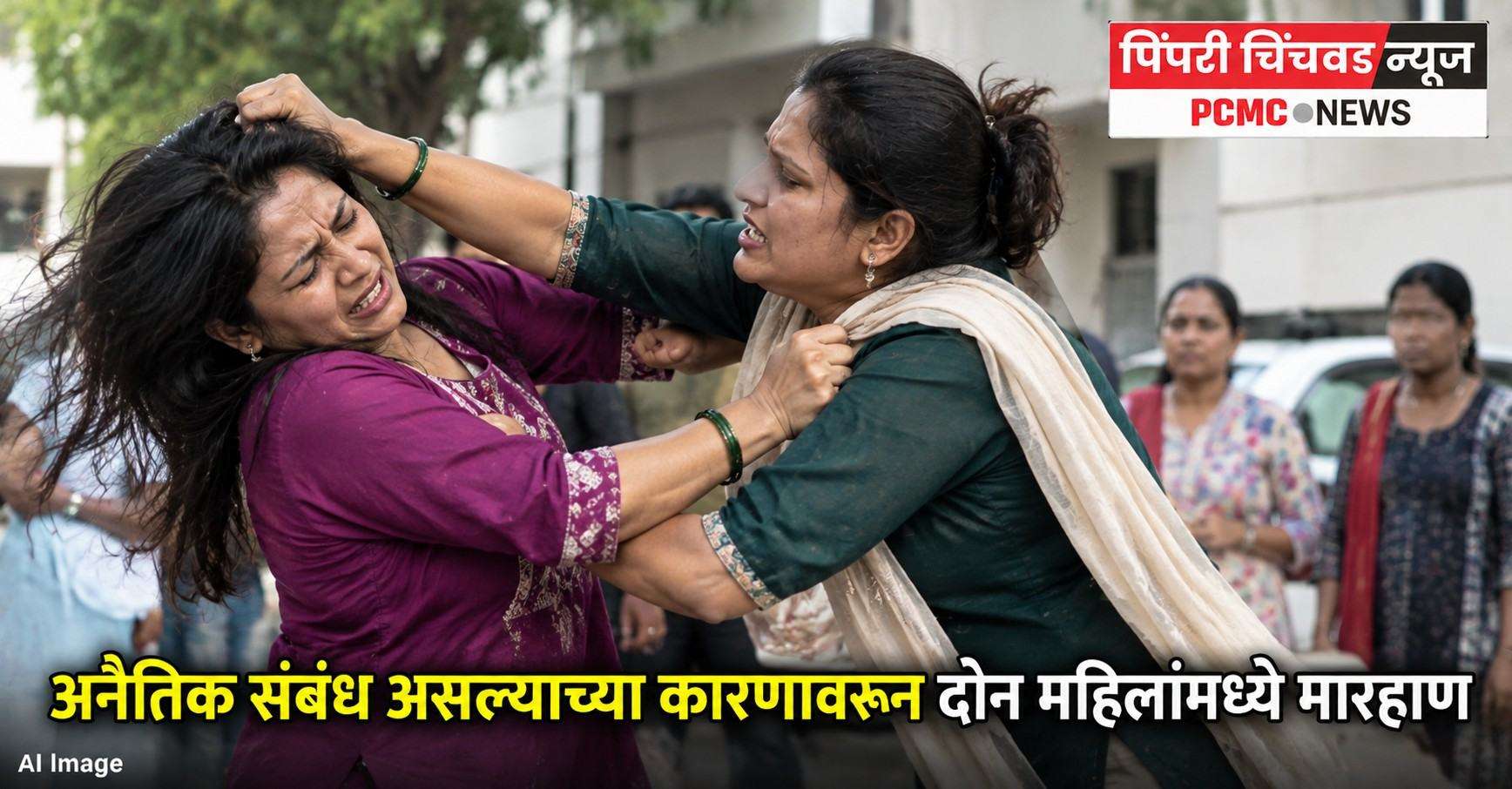 अनैतिक संबंध असल्याच्या कारणावरून दोन महिलांमध्ये मारहाण