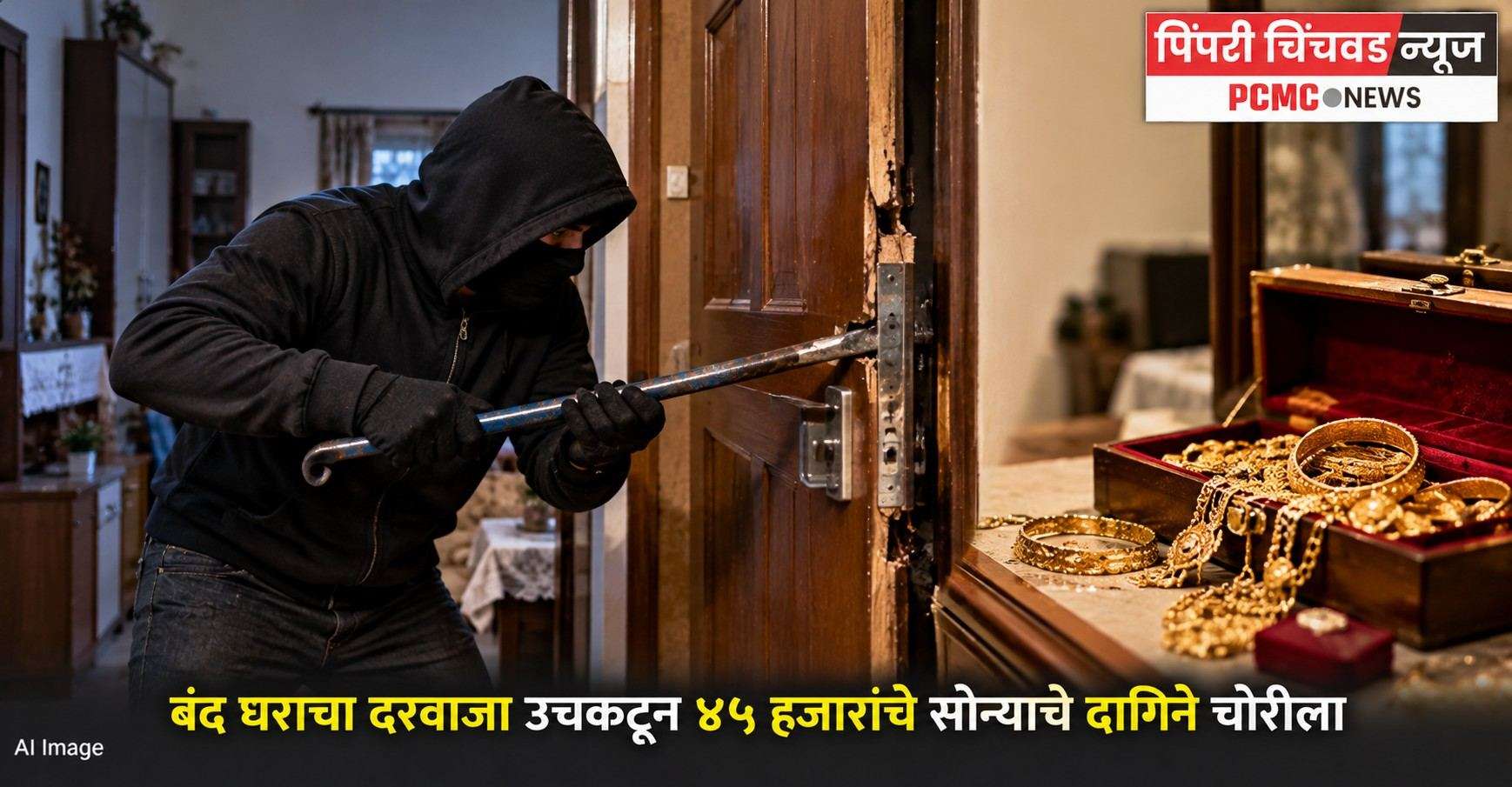 बंद घराचा दरवाजा उचकटून ४५ हजारांचे सोन्याचे दागिने चोरीला