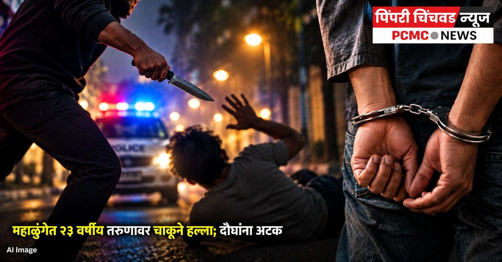 महाळुंगेत २३ वर्षीय तरुणावर चाकूने हल्ला; दोघांना अटक