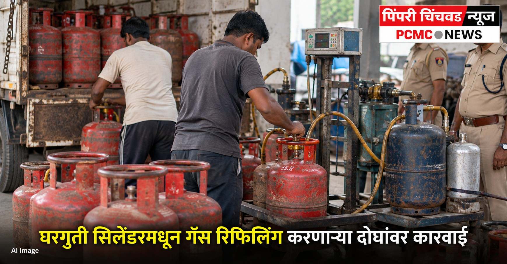 घरगुती सिलेंडरमधून गॅस रिफिलिंग करणाऱ्या दोघांवर कारवाई