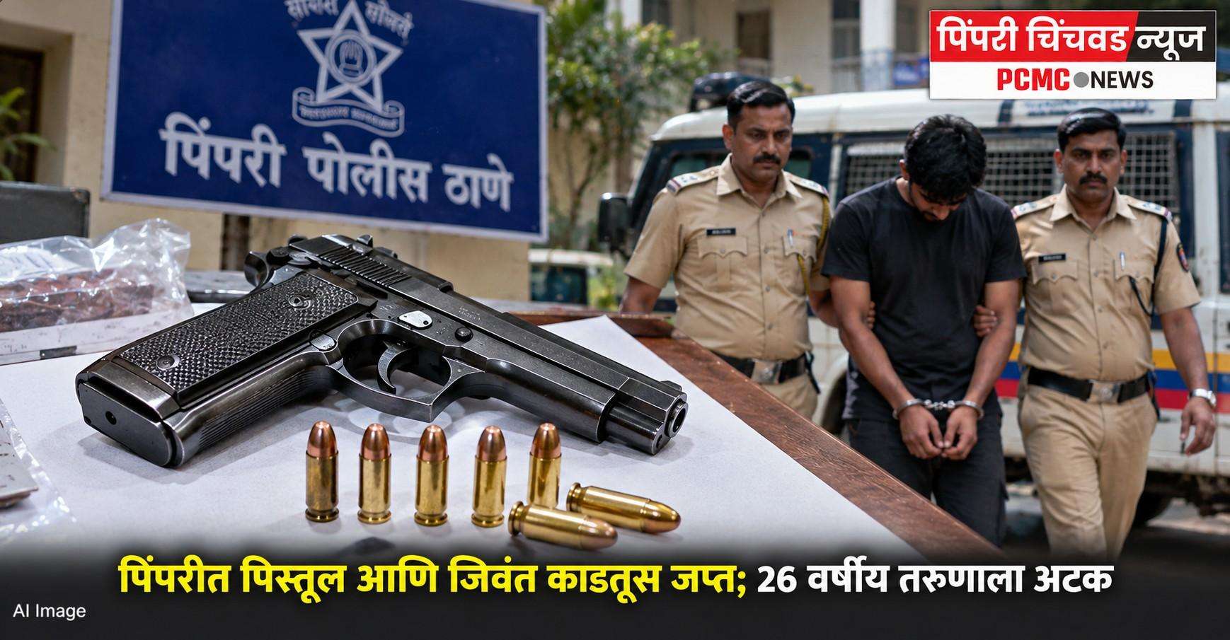 पिंपरीत पिस्तूल आणि जिवंत काडतूस जप्त; २६ वर्षीय तरुणाला अटक