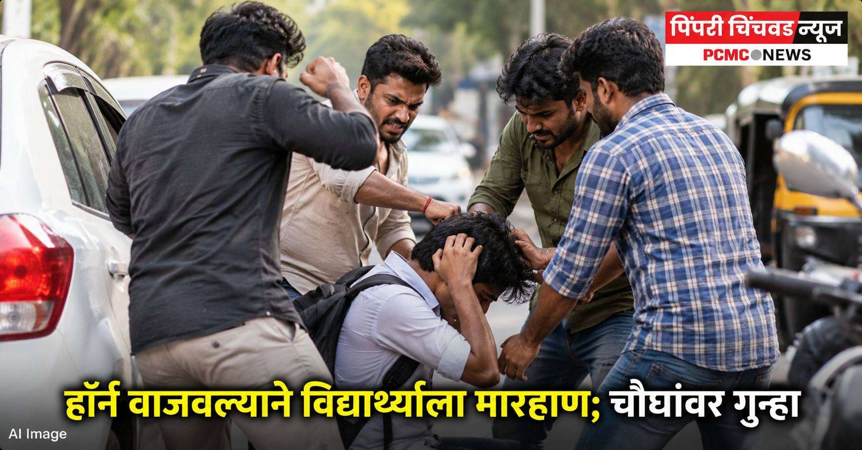 हॉर्न वाजवल्याने विद्यार्थ्याला मारहाण; चौघांवर गुन्हा