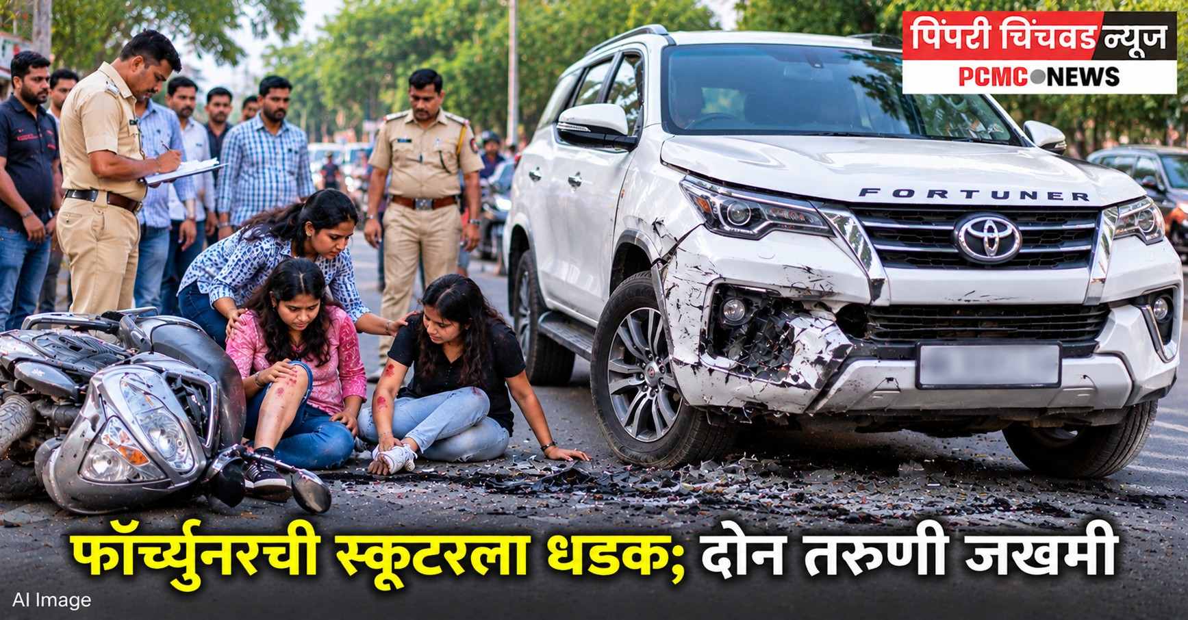 वाकडमध्ये फॉर्च्युनरची स्कूटरला धडक; दोन तरुणी जखमी