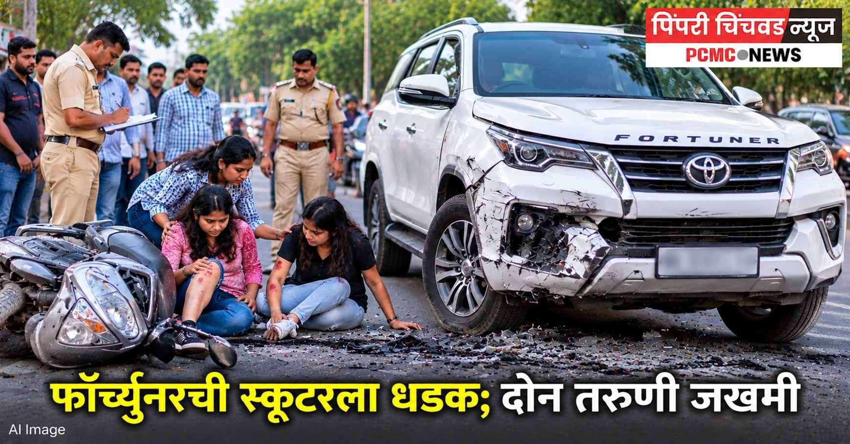 वाकडमध्ये फॉर्च्युनरची स्कूटरला धडक; दोन तरुणी जखमी
