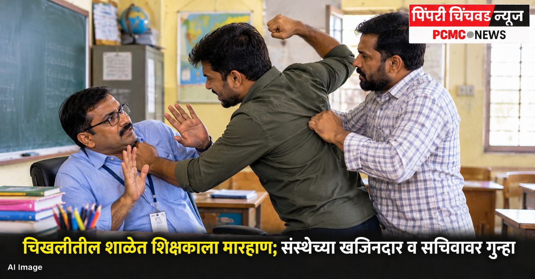 चिखलीतील शाळेत शिक्षकाला मारहाण; संस्थेच्या खजिनदार व सचिवावर गुन्हा