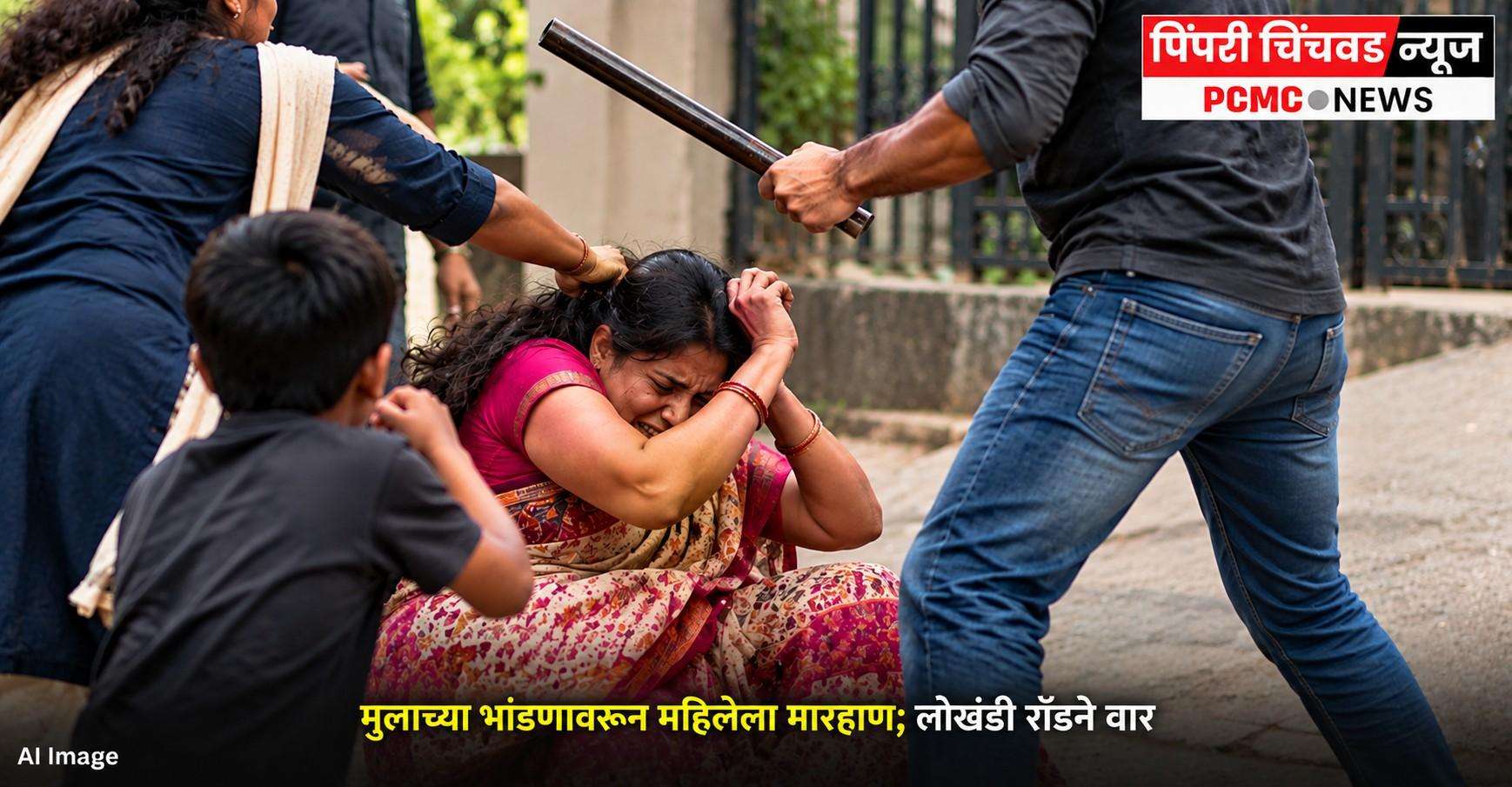 मुलाच्या भांडणावरून महिलेला मारहाण; लोखंडी रॉडने वार