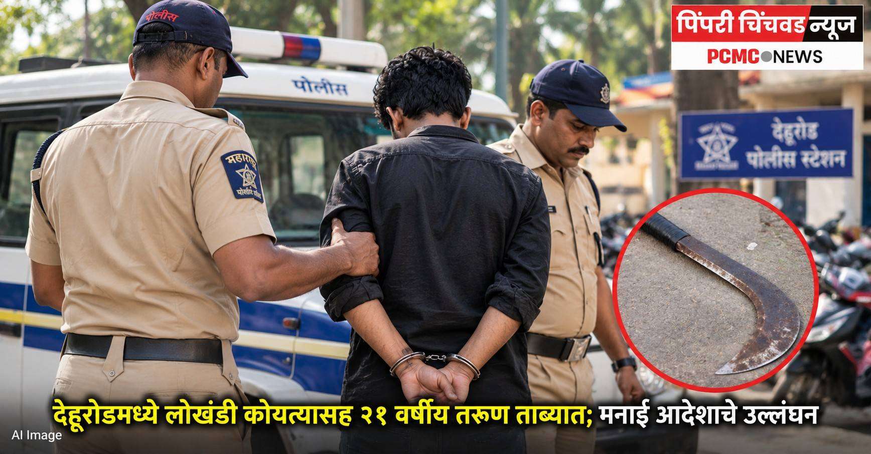 देहूरोडमध्ये लोखंडी कोयत्यासह २१ वर्षीय तरुण ताब्यात; मनाई आदेशाचे उल्लंघन