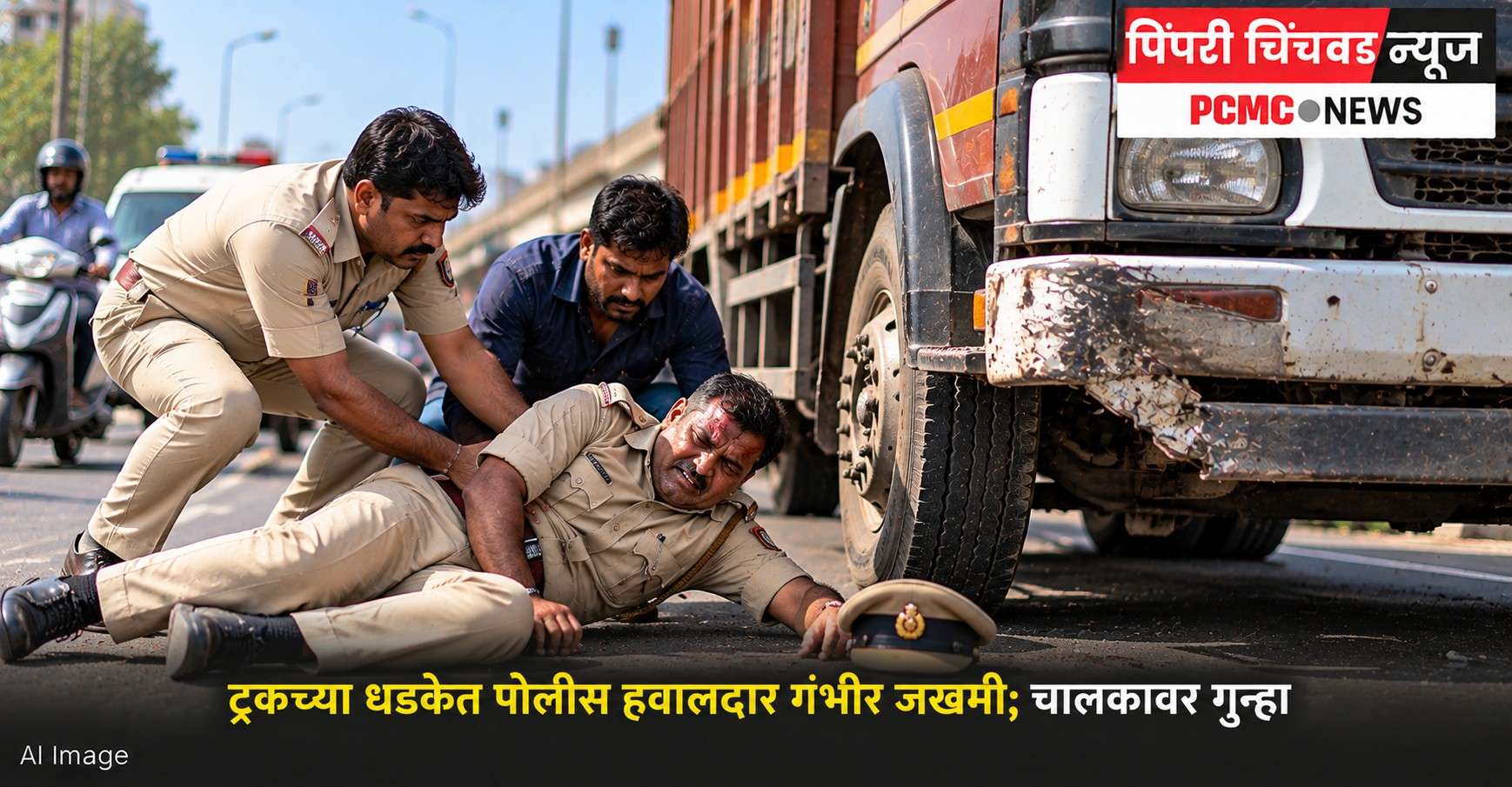 ट्रकच्या धडकेत पोलीस हवालदार गंभीर जखमी; चालकावर गुन्हा