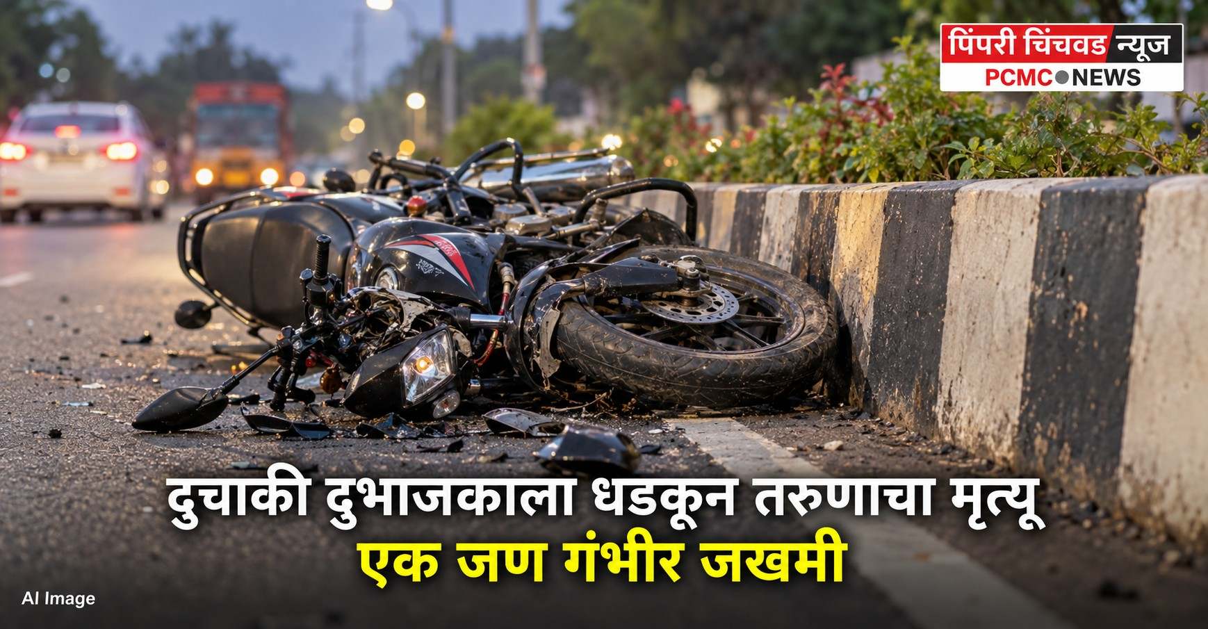 दुचाकी दुभाजकाला धडकून तरुणाचा मृत्यू; एक जण गंभीर जखमी
