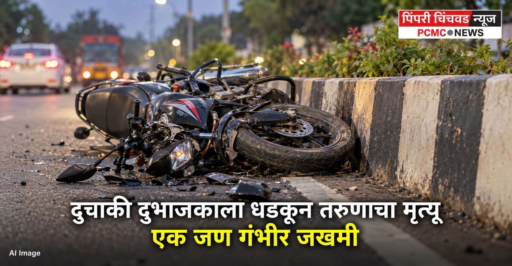 दुचाकी दुभाजकाला धडकून तरुणाचा मृत्यू; एक जण गंभीर जखमी
