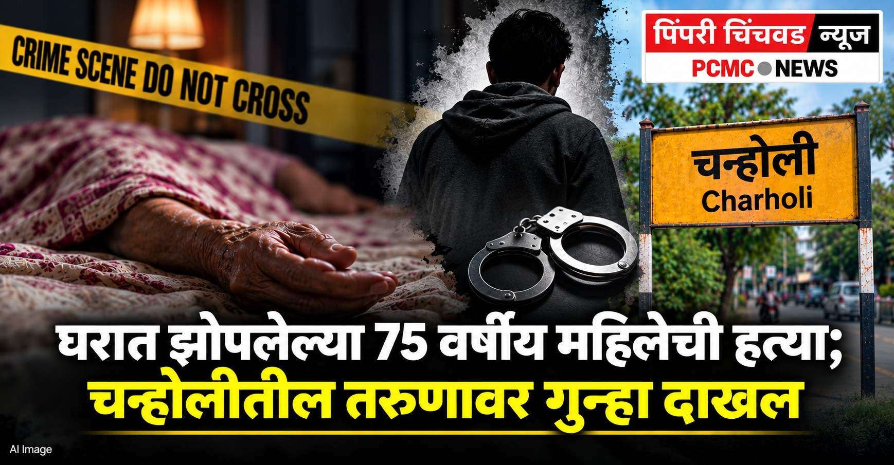 घरात झोपलेल्या 75 वर्षीय महिलेची हत्या; चऱ्होलीतील तरुणावर गुन्हा दाखल