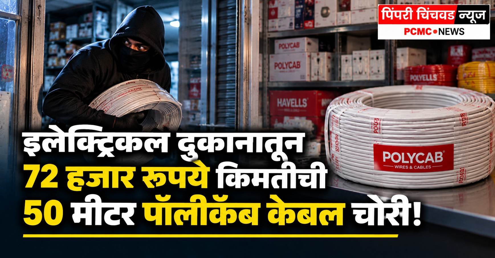 इलेक्ट्रिकल दुकानातून 72 हजार रुपये किमतीची 50 मीटर पॉलीकॅब केबल चोरी