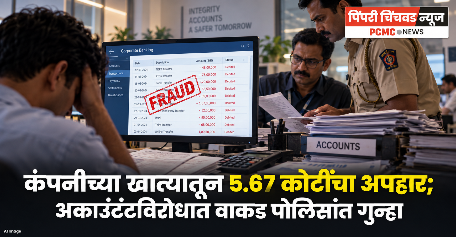 कंपनीच्या खात्यातून 5.67 कोटींचा अपहार; अकाउंटंटविरोधात वाकड पोलिसांत गुन्हा