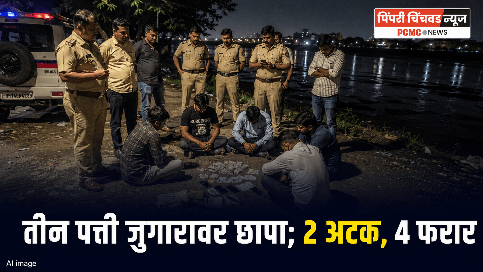चिंचवडमध्ये तीन पत्ती जुगारावर छापा; 2 जणांना अटक, 4 फरार, 82 हजारांचा मुद्देमाल जप्त
