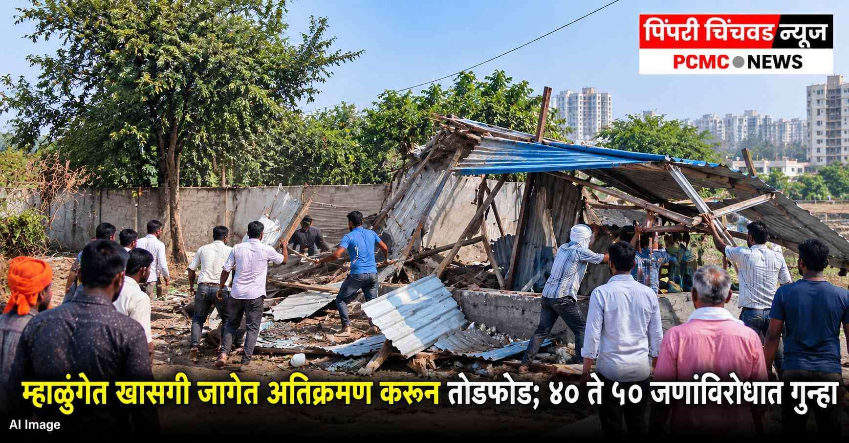 म्हाळुंगेत खासगी जागेत अतिक्रमण करून तोडफोड; ४० ते ५० जणांविरोधात गुन्हा