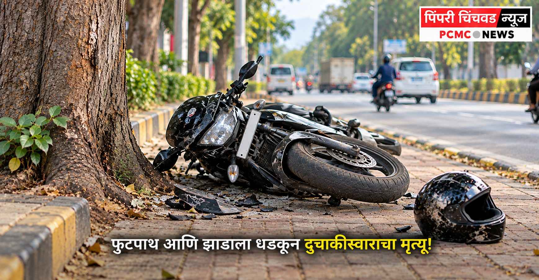 फुटपाथ आणि झाडाला धडकून दुचाकीस्वाराचा मृत्यू!