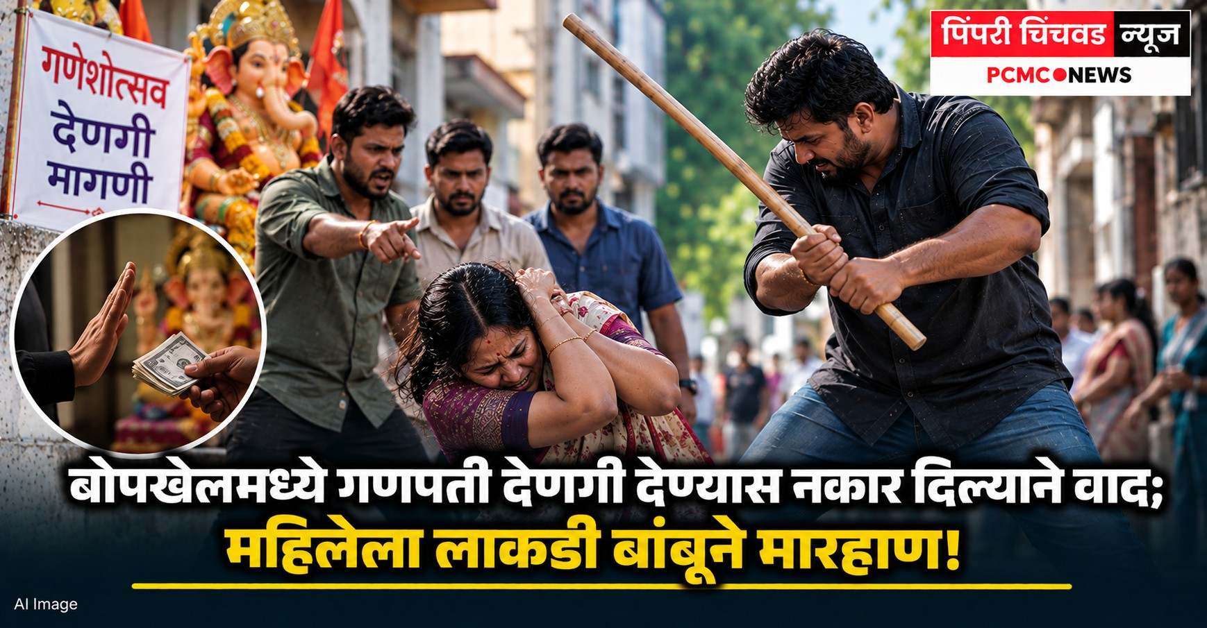 बोपखेलमध्ये गणपती वर्गणी देण्यास नकार दिल्याने वाद; महिलेला लाकडी बांबूने मारहाण