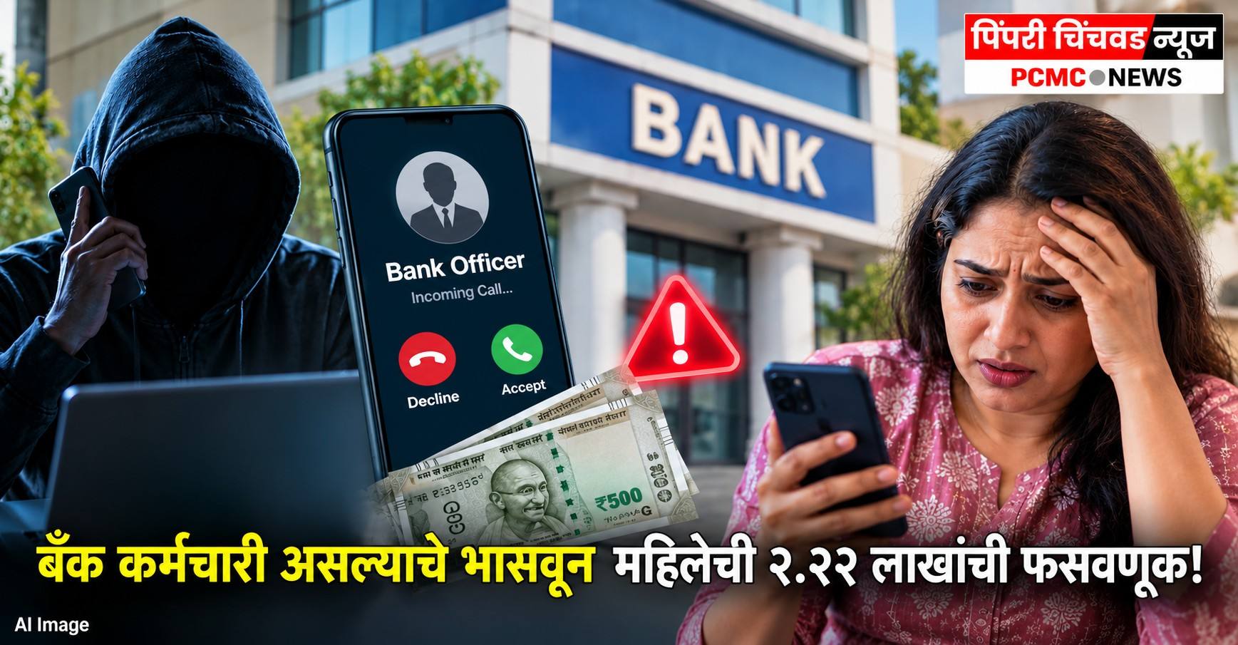 बँक कर्मचारी असल्याचे भासवून महिलेची २.२२ लाखांची फसवणूक!