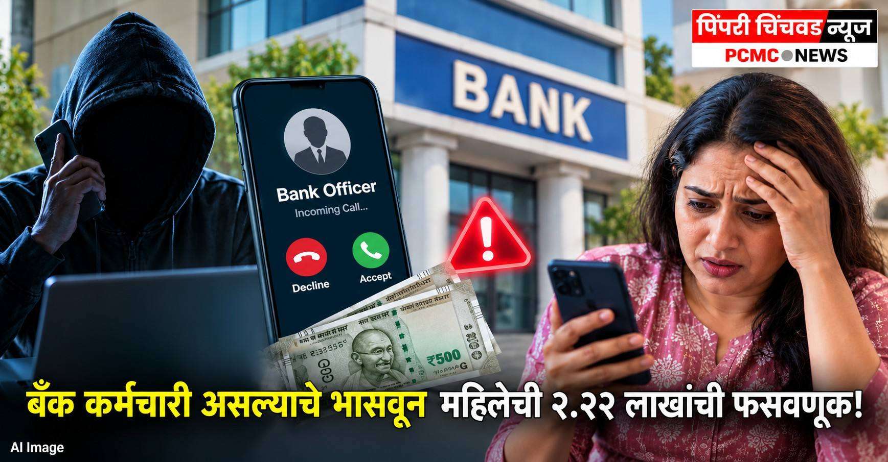 बँक कर्मचारी असल्याचे भासवून महिलेची २.२२ लाखांची फसवणूक!