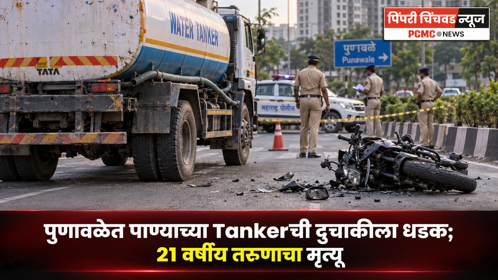 पुणावळेत पाण्याच्या Tankerची दुचाकीला धडक; 21 वर्षीय तरुणाचा मृत्यू
