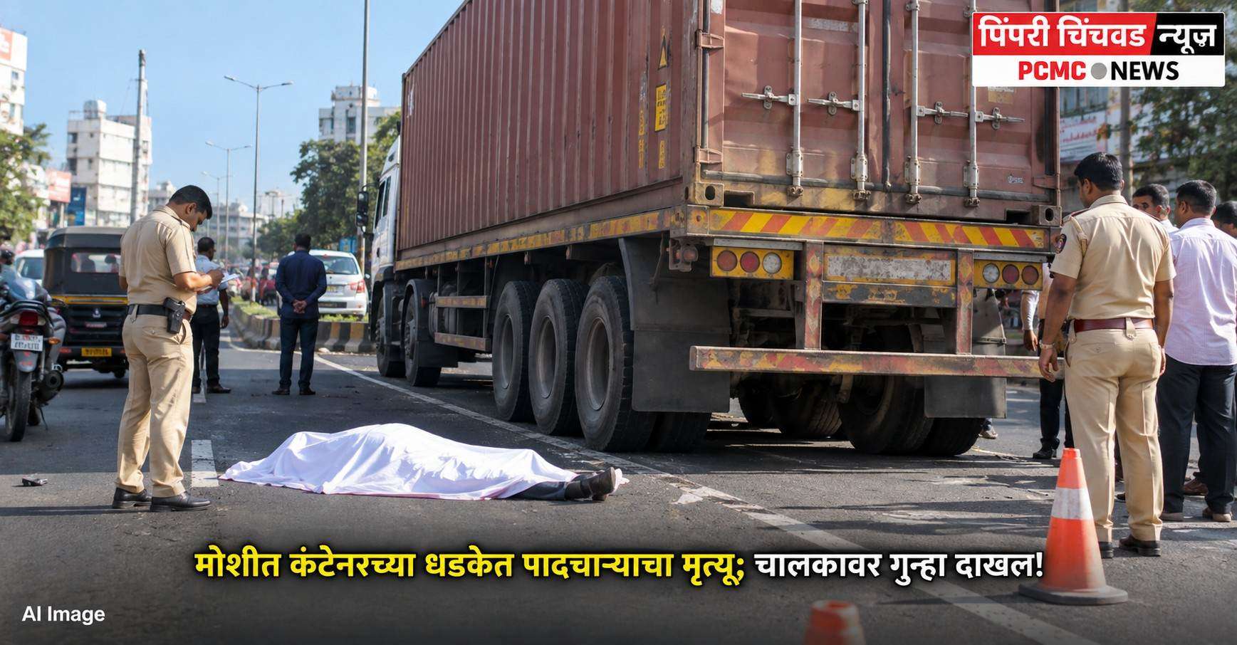 कंटेनरच्या धडकेत पादचाऱ्याचा मृत्यू; चालकावर गुन्हा दाखल!
