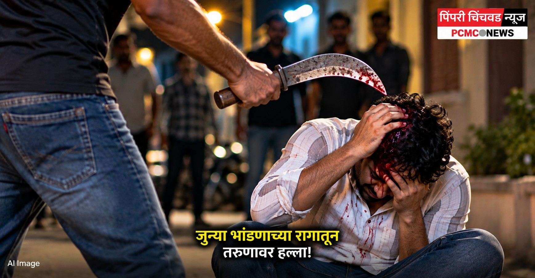 पिंपरीत जुन्या भांडणातून तरुणाच्या डोक्यात कोयत्याच्या उलट्या बाजूने वार!