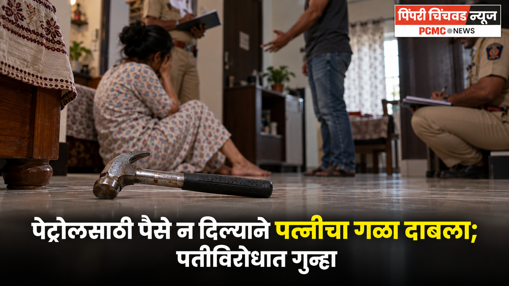 थेरगावमध्ये पत्नीचा गळा दाबून हातोड्याने मारहाण केल्याचा आरोप; पतीविरोधात गुन्हा