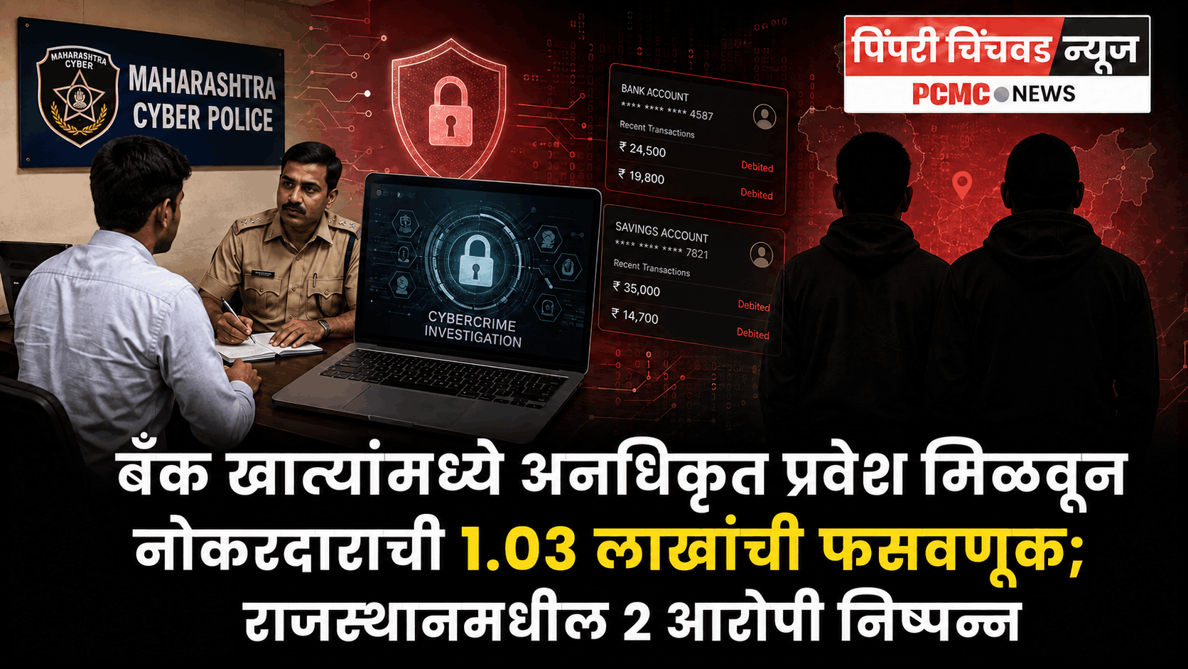 बँक खात्यांचा ऑनलाइन अॅक्सेस मिळवून नोकरदाराची 1.03 लाखांची फसवणूक; राजस्थानमधून 2 आरोपी निष्पन्न