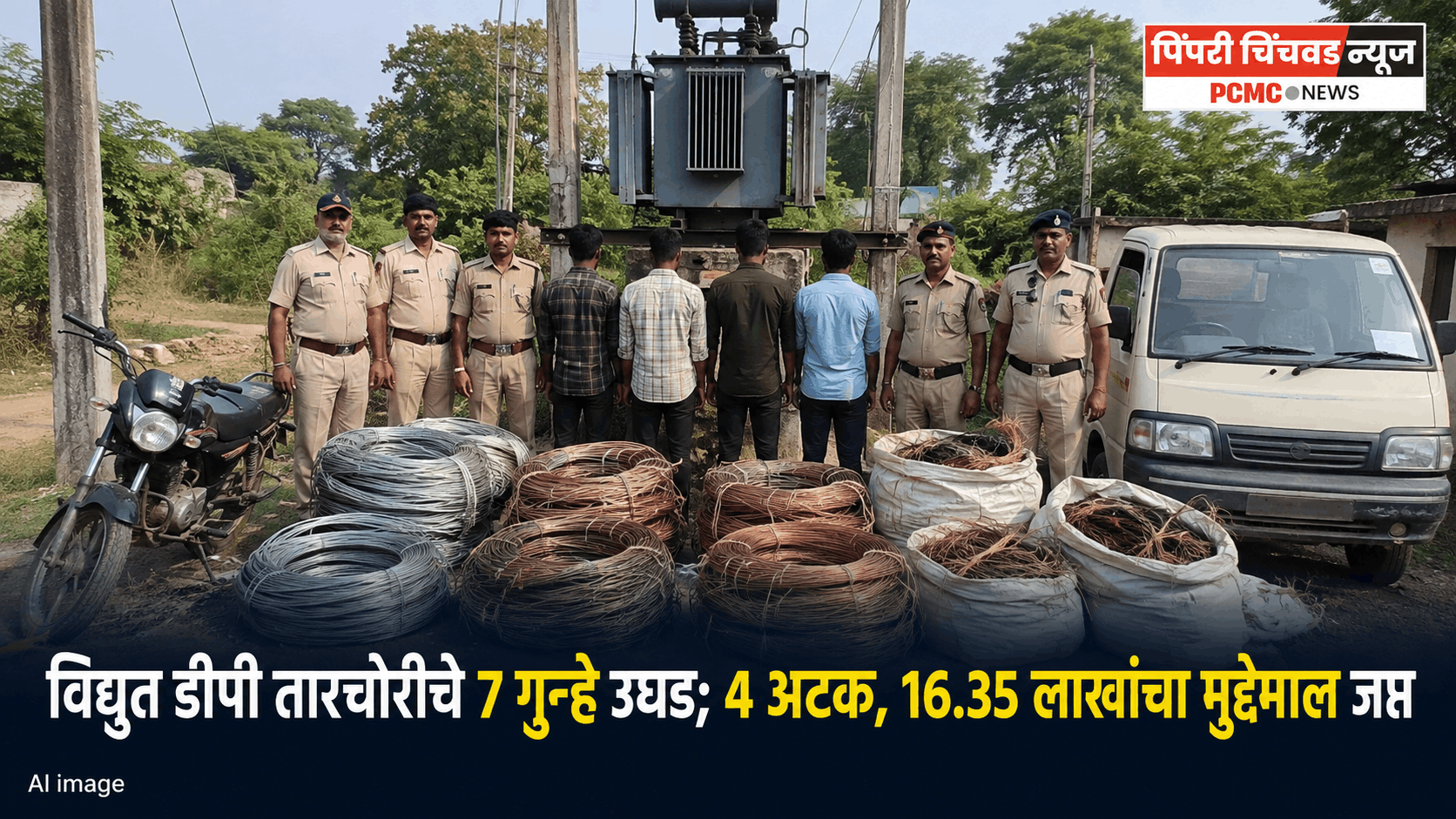 विद्युत डीपी तारचोरीचे 7 गुन्हे उघड; 4 आरोपींना अटक, 16.35 लाख रुपयांचा मुद्देमाल जप्त