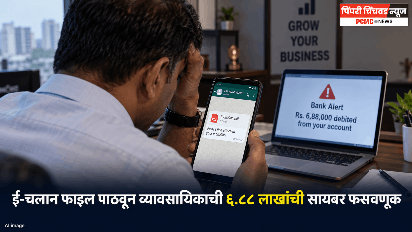 WhatsAppवर आलेली ई-चलन फाइल उघडताच मोबाइलचा ताबा गेला; व्यावसायिकाच्या खात्यातून 6.88 लाख लंपास