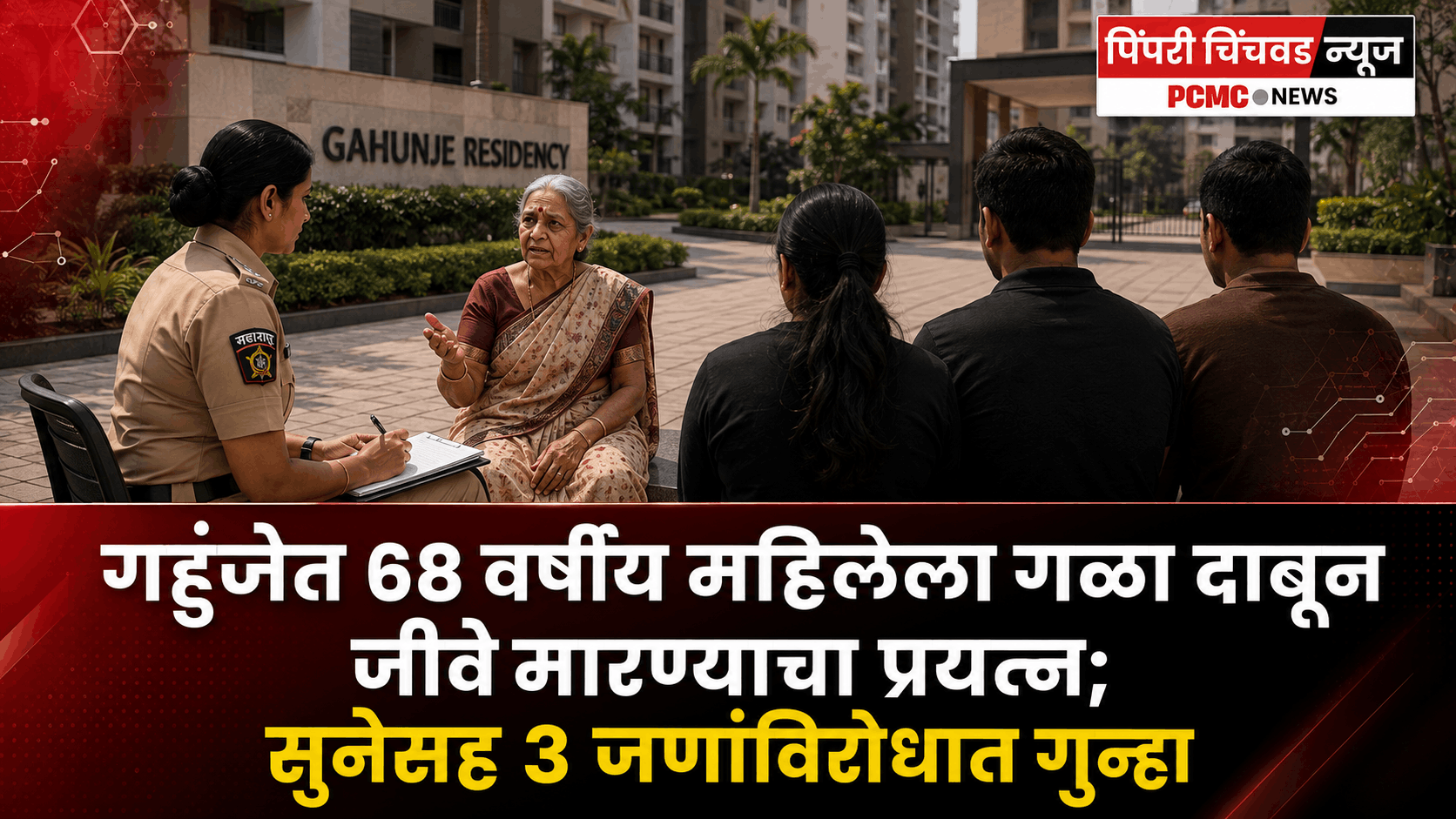 गहुंजेत 68 वर्षीय महिलेला गळा दाबून जीवे मारण्याचा प्रयत्न; सुनेसह 3 जणांविरोधात गुन्हा