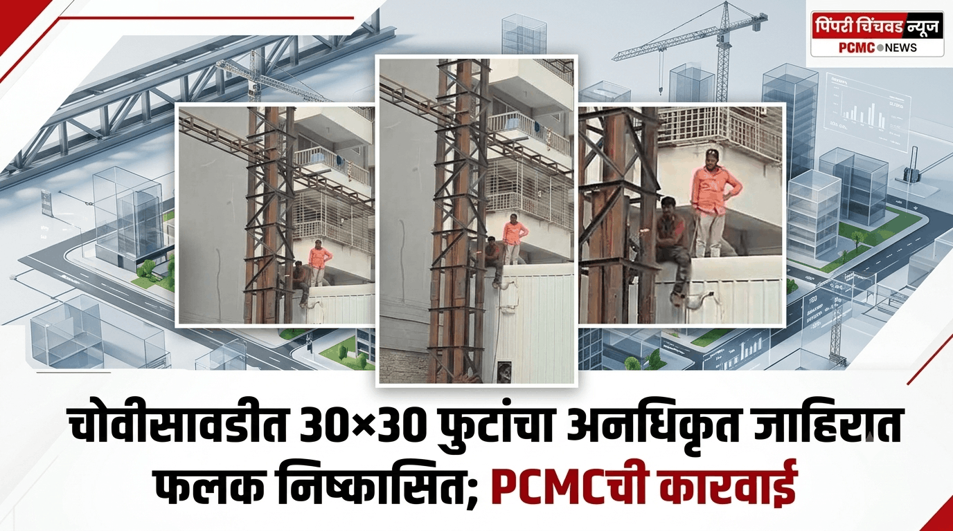 चोवीसावडीत 30×30 फुटांचा अनधिकृत जाहिरात फलक निष्कासित; PCMCची कारवाई