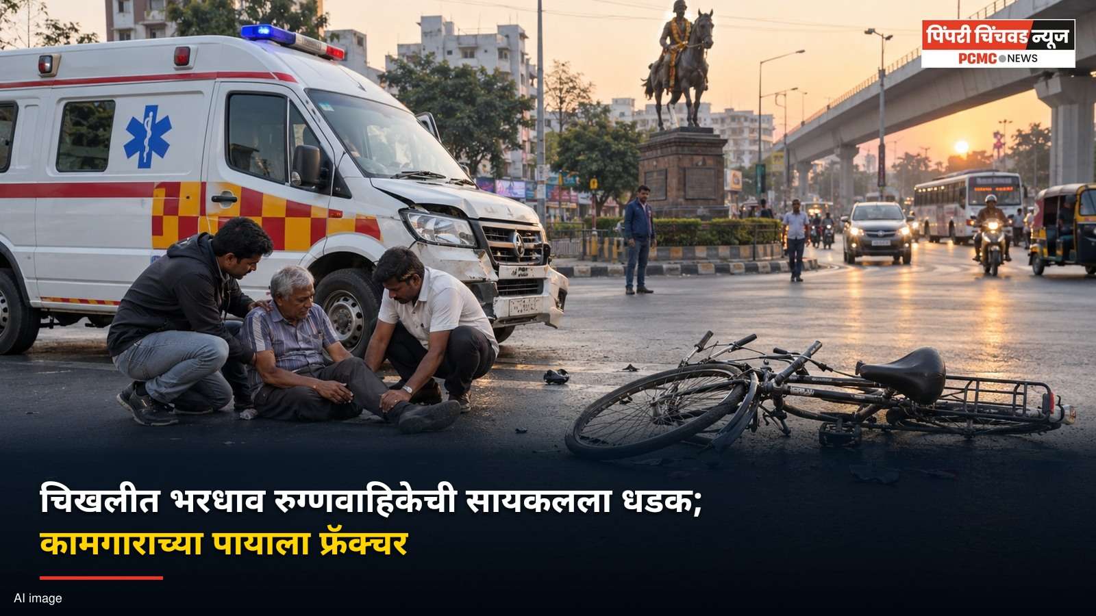 चिखलीत भरधाव रुग्णवाहिकेची सायकलला धडक; कामगाराच्या पायाला फ्रॅक्चर