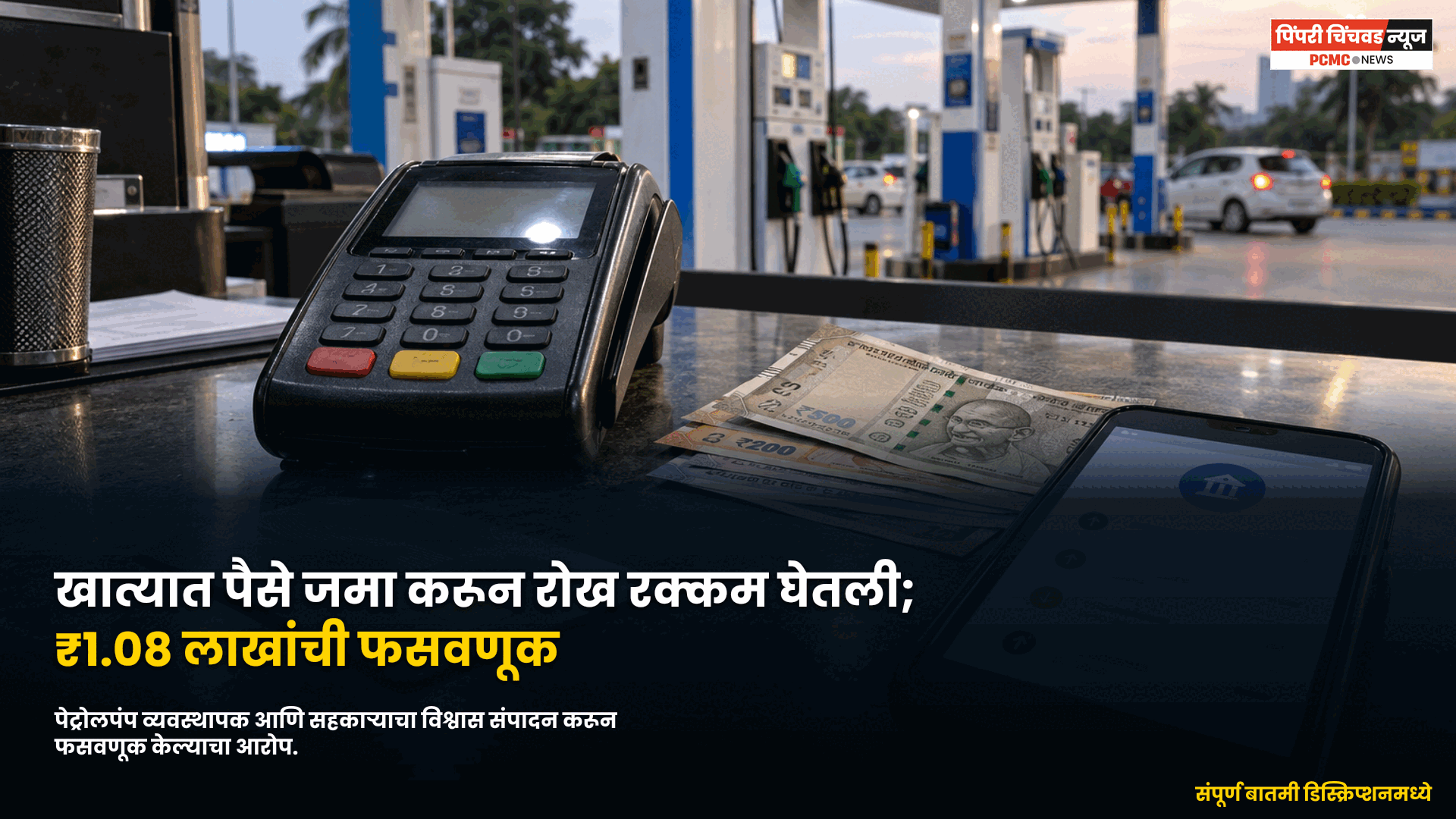 खात्यात पैसे जमा करून रोख रक्कम घेतली; पेट्रोलपंप व्यवस्थापकाची 1.08 लाखांची फसवणूक