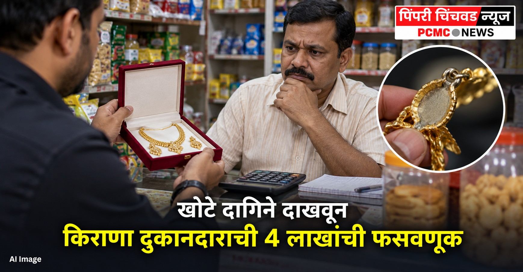 खोटे दागिने दाखवून किराणा दुकानदाराची 4 लाखांची फसवणूक
