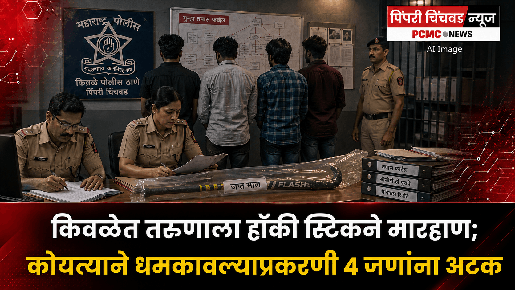 किवळेत तरुणाला हॉकी स्टिकने मारहाण; कोयत्याने धमकावल्याप्रकरणी 4 जणांना अटक
