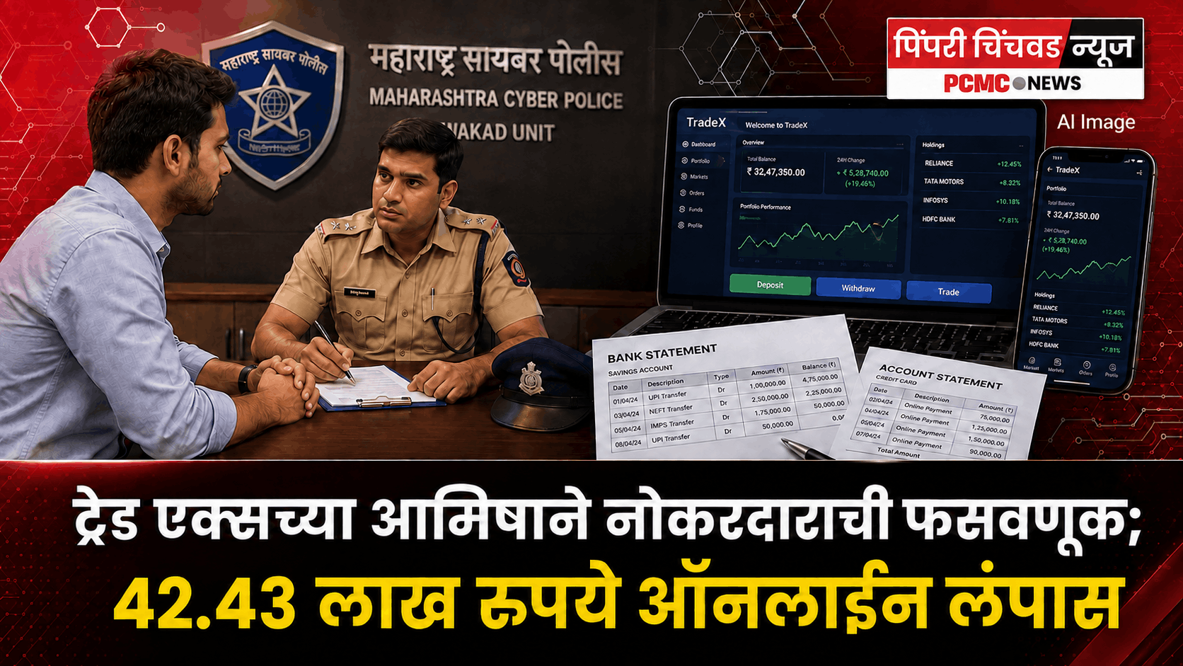 ट्रेड एक्स प्लॅटफॉर्मवर गुंतवणुकीच्या आमिषाने नोकरदाराची 42.43 लाखांची ऑनलाइन फसवणूक