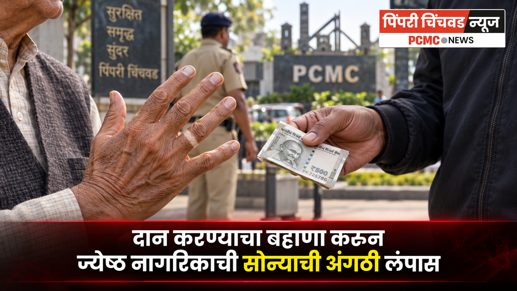 दान करण्याचा बहाणा करून ज्येष्ठ नागरिकाची सोन्याची अंगठी लंपास