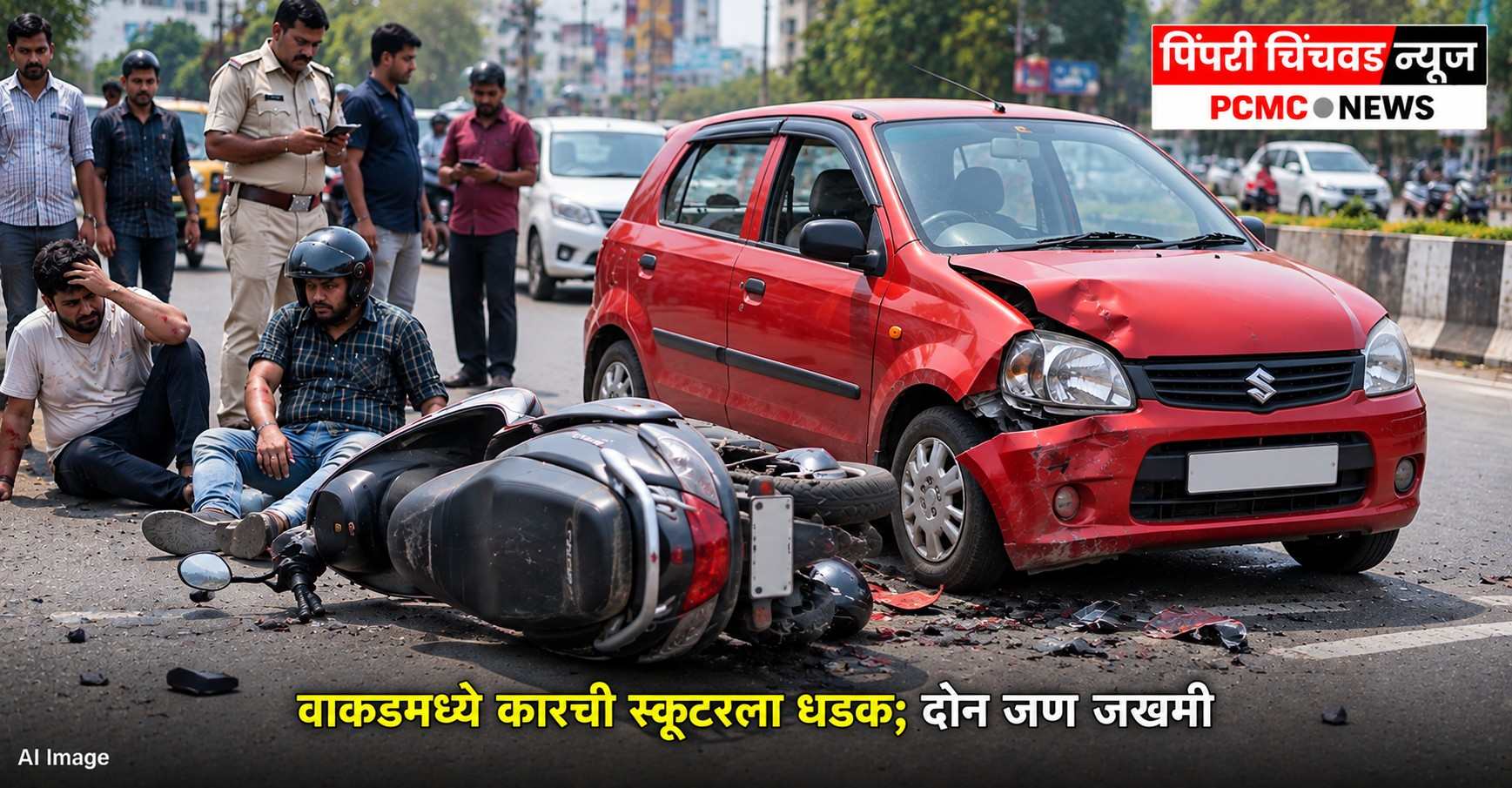 वाकडमध्ये कारची स्कूटरला धडक; दोन जण जखमी
